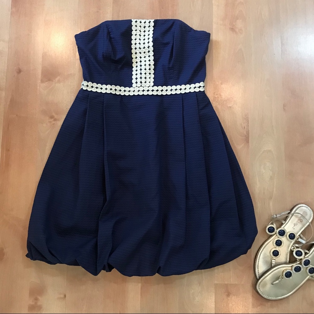 Lilly Pulitzer Navy & Gold Regency Bubble Dress